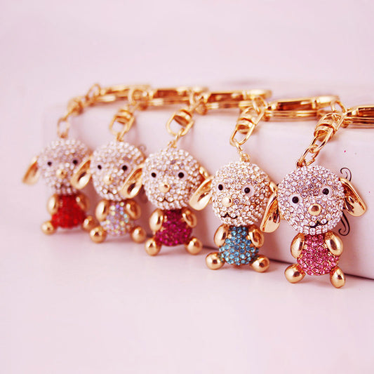 Glistening Rhinestone Floppy-Ear Dog Keychain - Durable Metal Car Charm & Bag Clip for Dog Lovers, Cute Pet Mom Gifts & Birthday Surprises