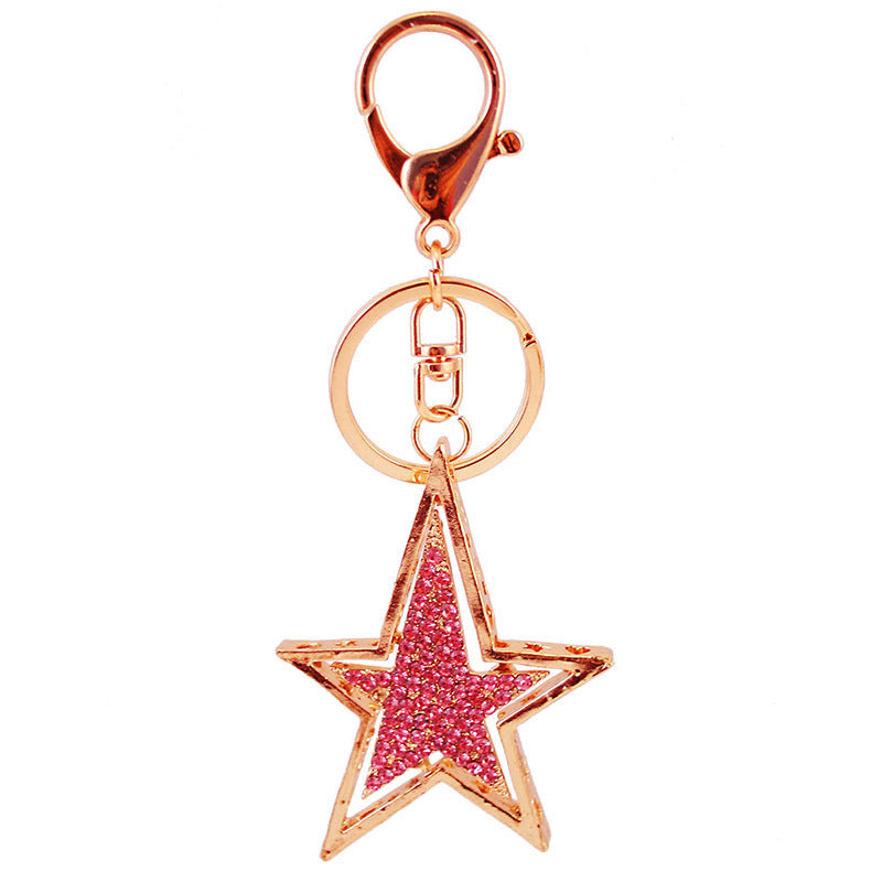 Bling Crystal Rhinestone Star Keychain - Dazzling Metal Bag Charm Accessories