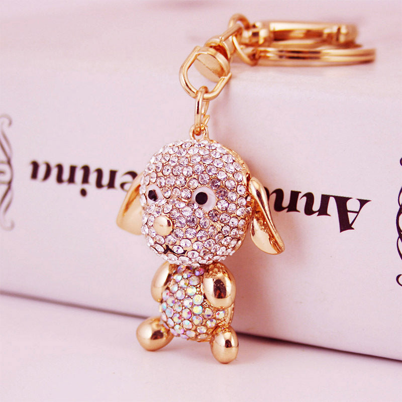 Glistening Rhinestone Floppy-Ear Dog Keychain - Durable Metal Car Charm & Bag Clip for Dog Lovers, Cute Pet Mom Gifts & Birthday Surprises