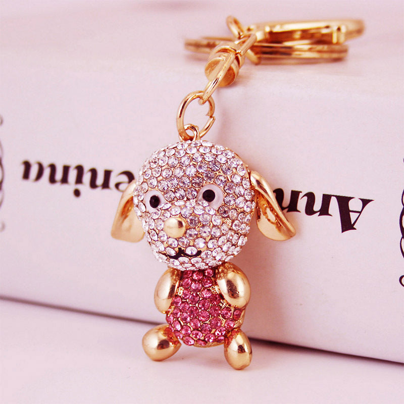 Glistening Rhinestone Floppy-Ear Dog Keychain - Durable Metal Car Charm & Bag Clip for Dog Lovers, Cute Pet Mom Gifts & Birthday Surprises