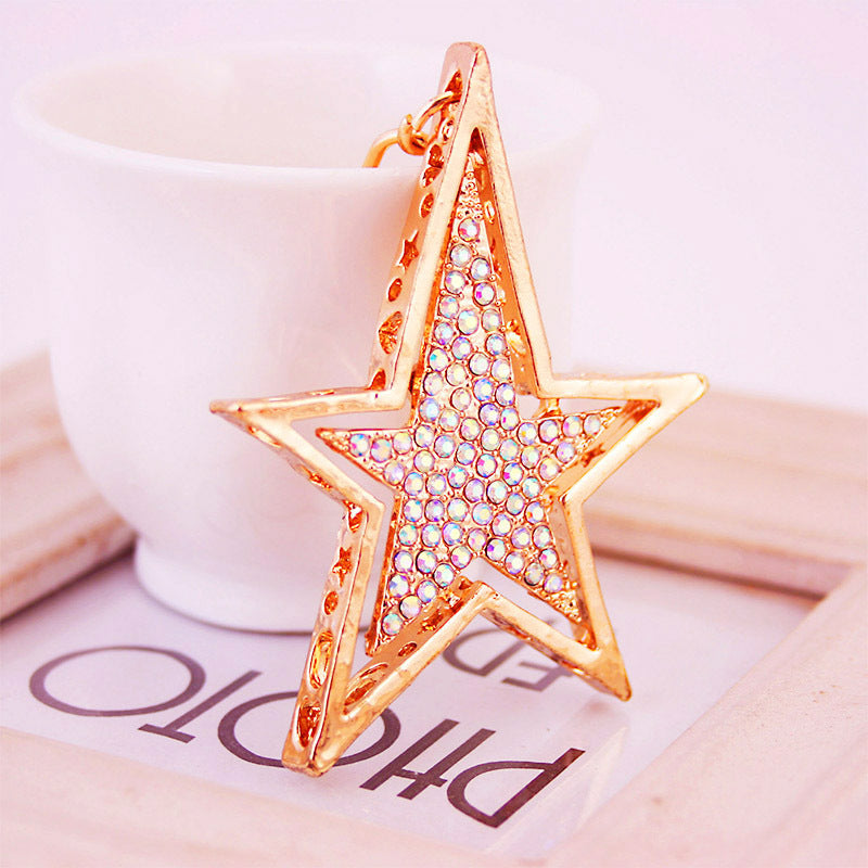 Bling Crystal Rhinestone Star Keychain - Dazzling Metal Bag Charm Accessories