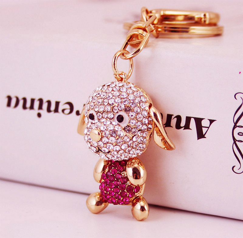 Glistening Rhinestone Floppy-Ear Dog Keychain - Durable Metal Car Charm & Bag Clip for Dog Lovers, Cute Pet Mom Gifts & Birthday Surprises