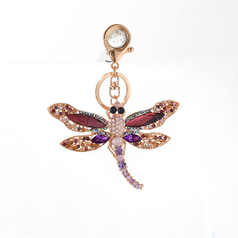 Luxury Dragonfly Keychain with Cubic Zirconia | 3D Filigree Metal Bag Charm for Women | Limited Edition European Designer Jewelry Gift Box"