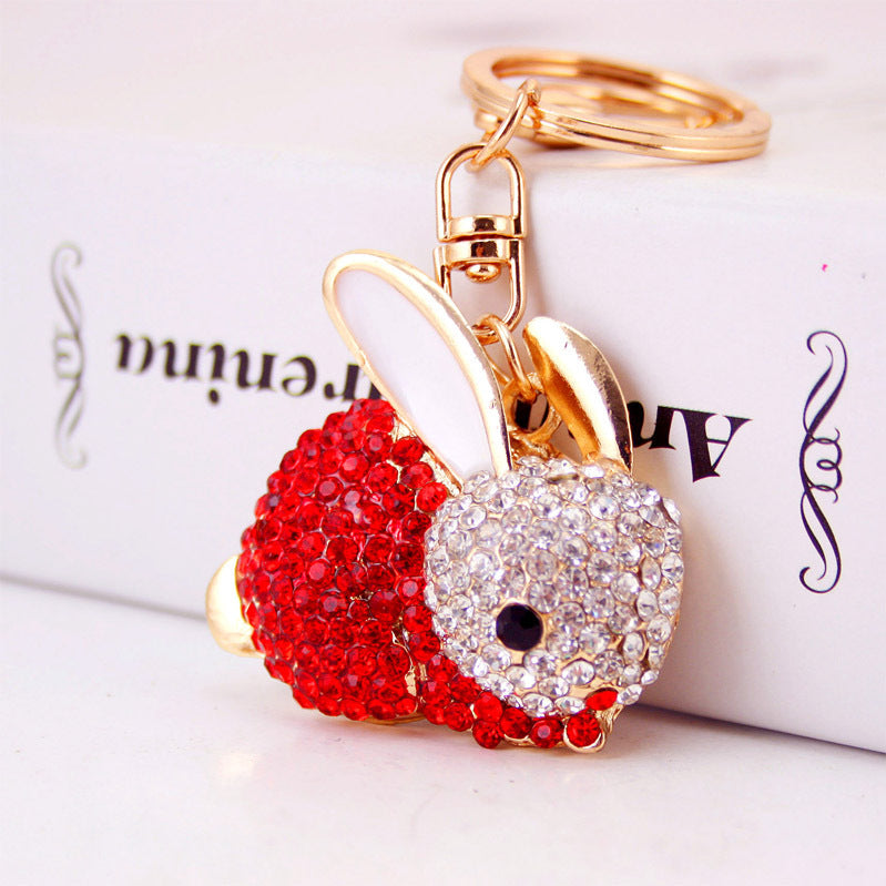 Adorable Bunny Keychain - Sparkling Rhinestone Rabbit Charm, Durable Metal Bag & Car Keyring Accessory