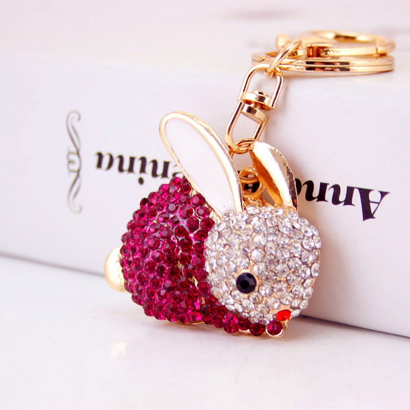 Adorable Bunny Keychain - Sparkling Rhinestone Rabbit Charm, Durable Metal Bag & Car Keyring Accessory