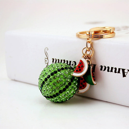 Juicy Watermelon Keychain Jewelry - Bling Rhinestone Car Charm, Summer Party Purse Accessory