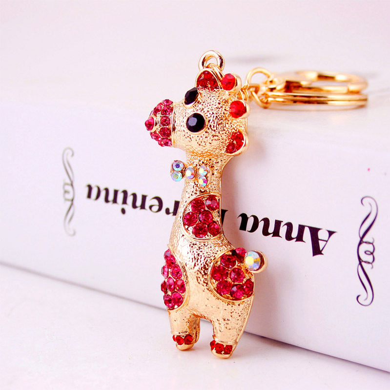 Fashionable and creative diamond studded crystal cute cartoon giraffe keychain zoo small gift metal pendant 845