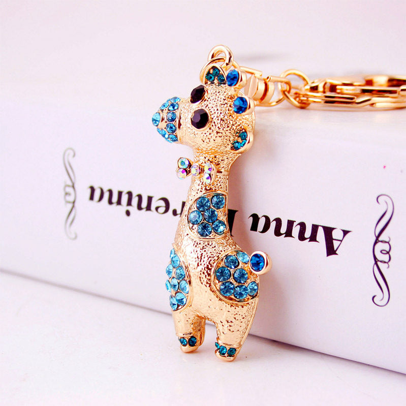 Fashionable and creative diamond studded crystal cute cartoon giraffe keychain zoo small gift metal pendant 845