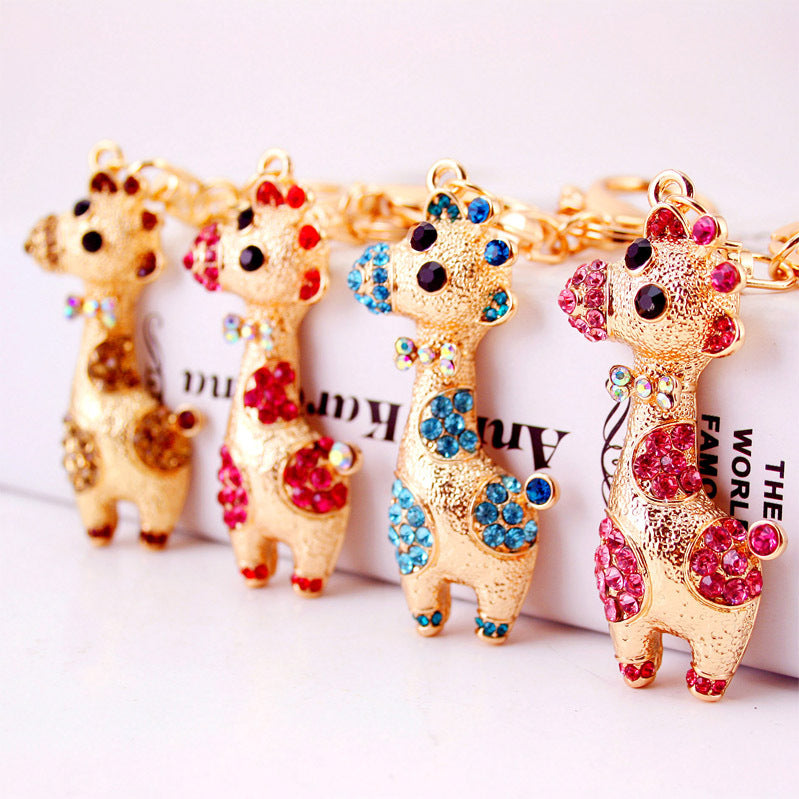 Fashionable and creative diamond studded crystal cute cartoon giraffe keychain zoo small gift metal pendant 845