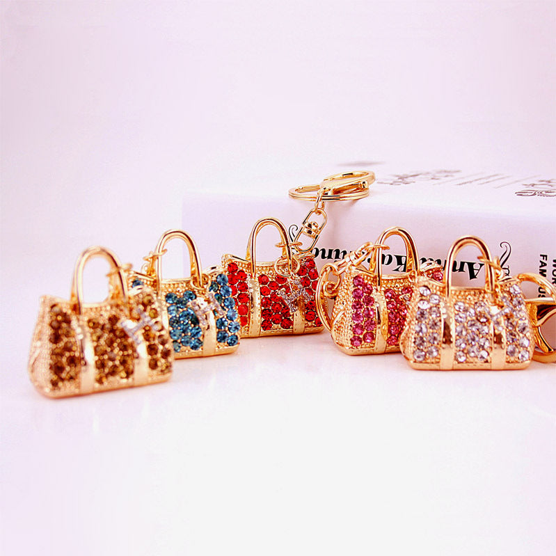 Glistening Rhinestone Car Keychain & Bag Charm Set - Handcrafted Metal Accessories for Women, Trendy Gifts