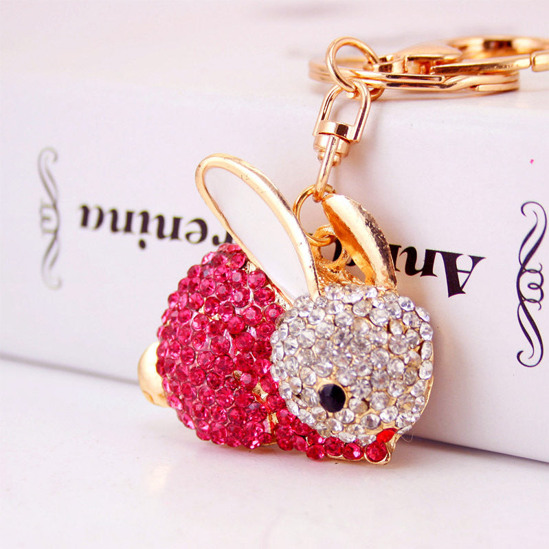 Adorable Bunny Keychain - Sparkling Rhinestone Rabbit Charm, Durable Metal Bag & Car Keyring Accessory