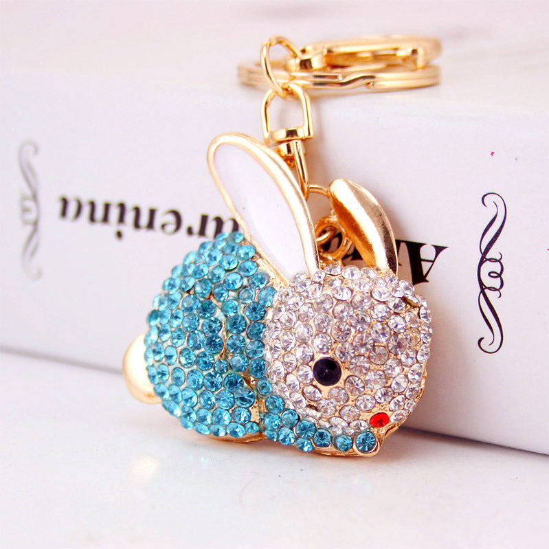 Adorable Bunny Keychain - Sparkling Rhinestone Rabbit Charm, Durable Metal Bag & Car Keyring Accessory