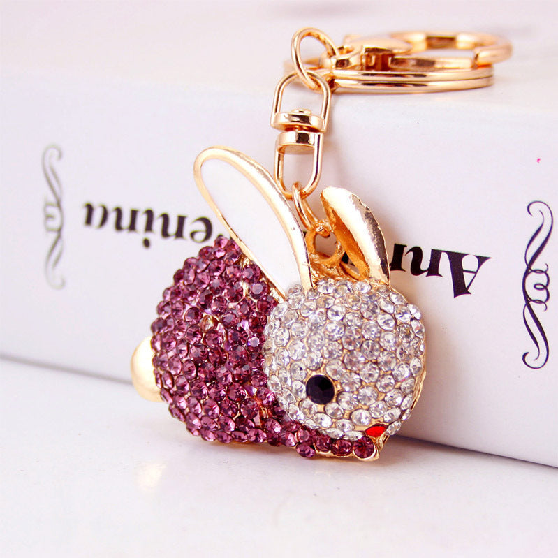 Adorable Bunny Keychain - Sparkling Rhinestone Rabbit Charm, Durable Metal Bag & Car Keyring Accessory