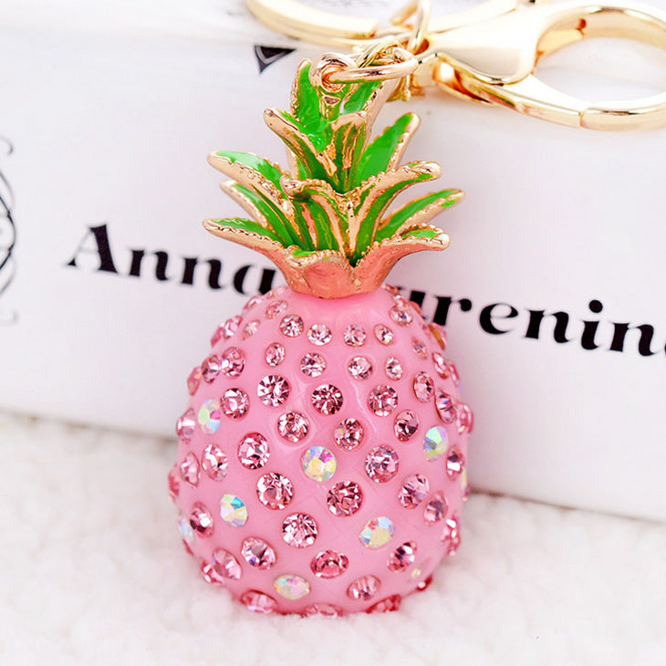 Cute Pineapple Keychain - Sparkling Rhinestones Car & Bag Charm, Durable Metal Key Ring Accessory