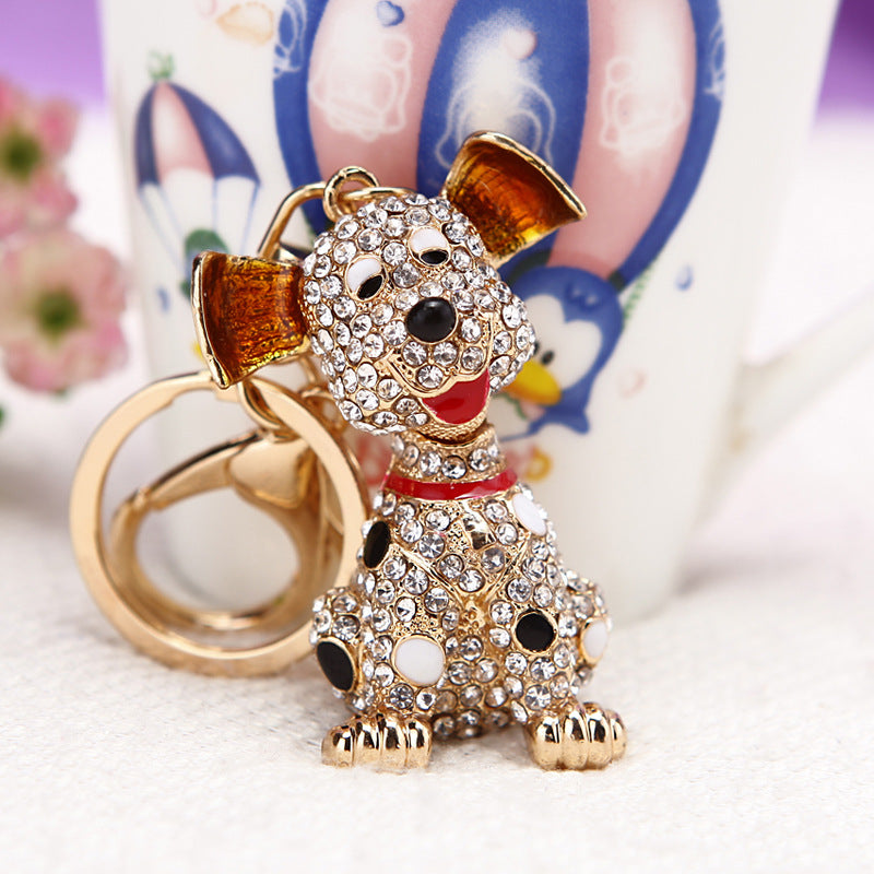 Korean version creative couple diamond studded puppy car keychain women's bag pendant metal keychain ring small gift wholesale