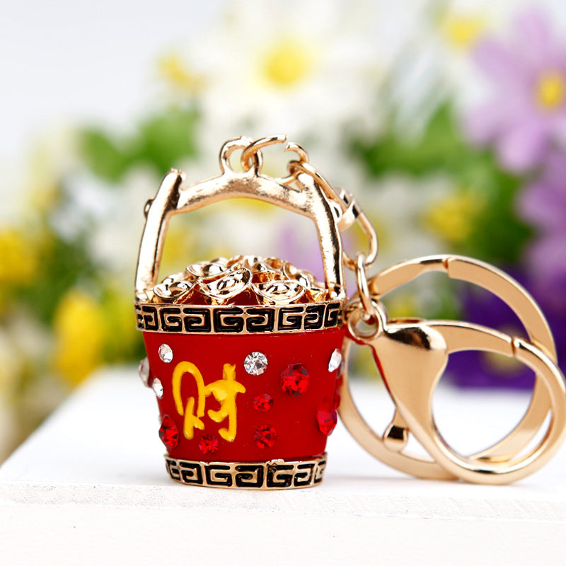 Korean version creative couple diamond studded puppy car keychain women's bag pendant metal keychain ring small gift wholesale