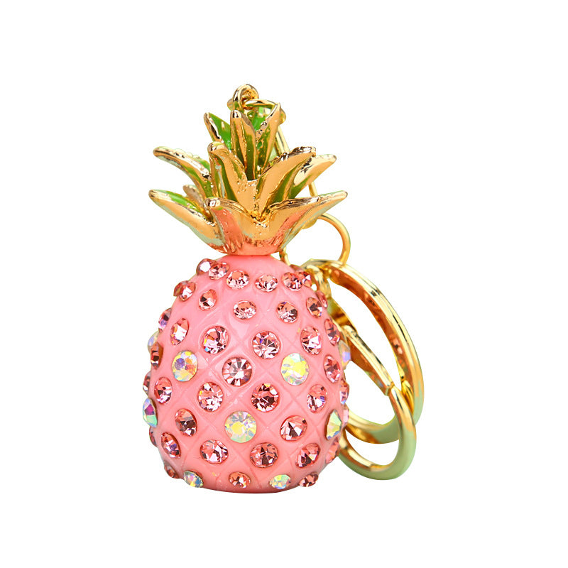 Cute Pineapple Keychain - Sparkling Rhinestones Car & Bag Charm, Durable Metal Key Ring Accessory