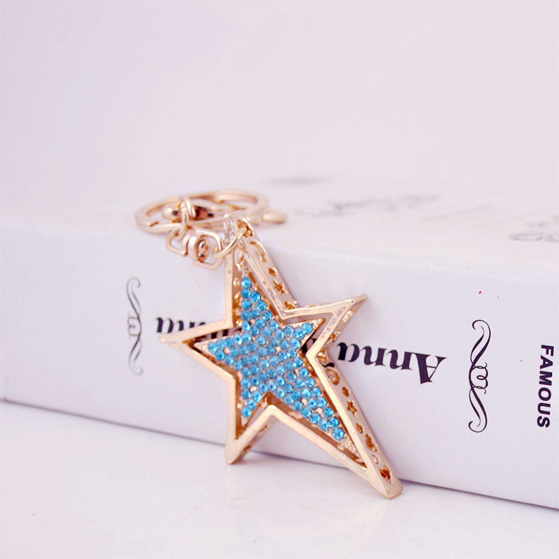 Bling Crystal Rhinestone Star Keychain - Dazzling Metal Bag Charm Accessories