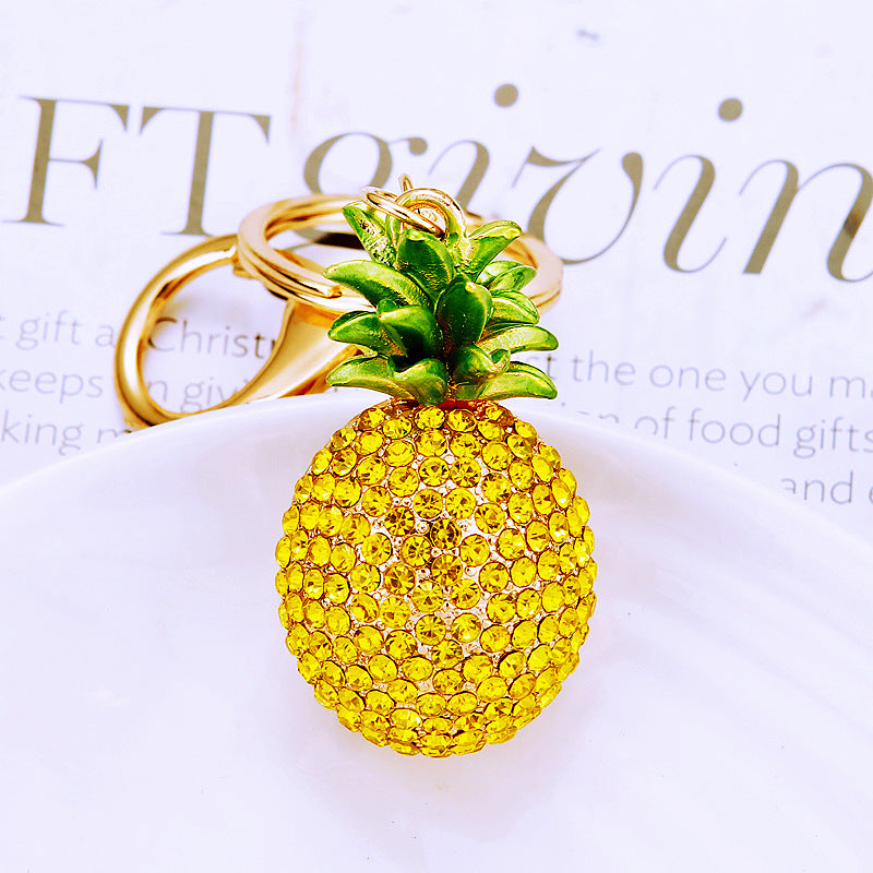 Cute Pineapple Keychain - Sparkling Rhinestones Car & Bag Charm, Durable Metal Key Ring Accessory