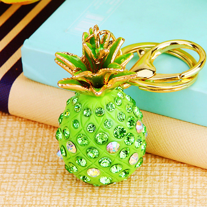 Cute Pineapple Keychain - Sparkling Rhinestones Car & Bag Charm, Durable Metal Key Ring Accessory