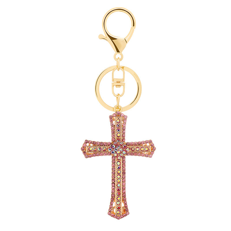 Fashion cross-border hanging decoration creative diamond cross keychain wholesale metal car pendant small gift agency