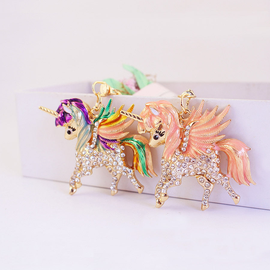 Hand-Dipped Enamel Unicorn Car Charm - Whimsical Drip Paint Keychain & Bag Clip for Women, Magical Birthday Gifts