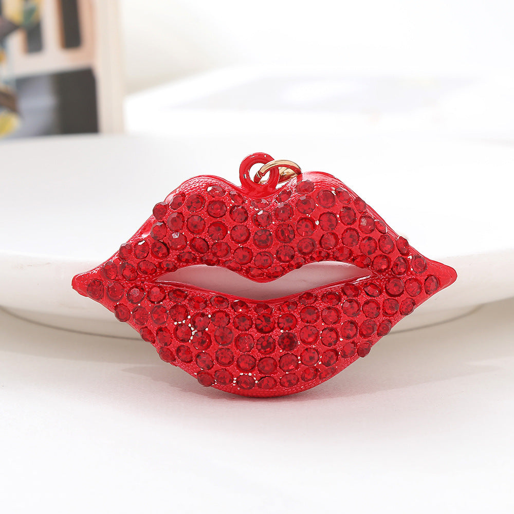 Fashionable European Style Lip-shaped Car Keychain - Sparkling Rhinestone Metal Keyring for Women, Valentine's Day Gift, Bag Charm Accessories