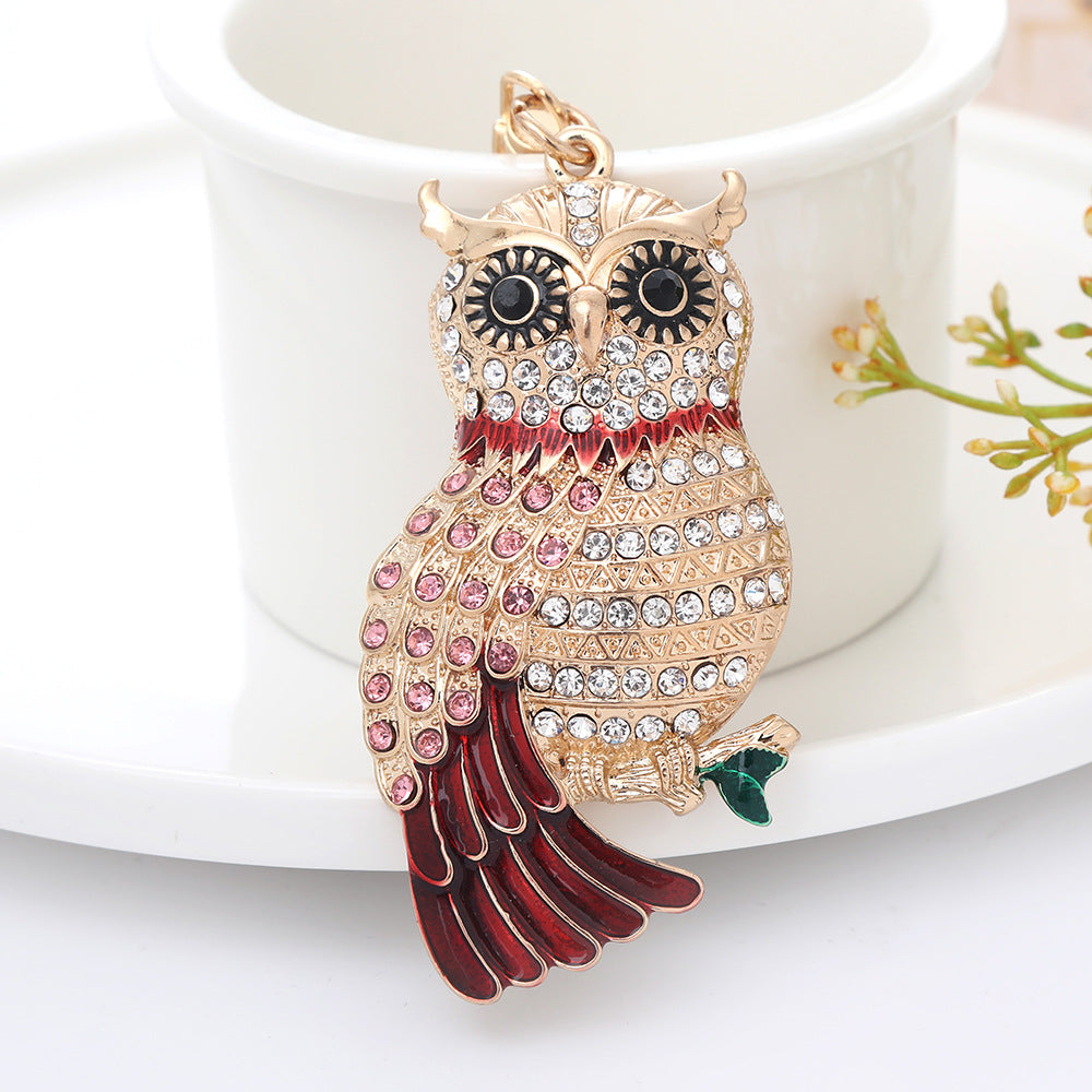 Creative keychain cross-border animal car pendant cute diamond inlaid owl keychain wholesale metal manufacturer