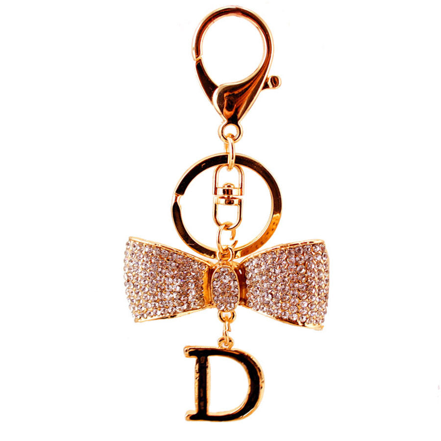 Glamorous Bow & Letter D Keychain for Women - Sparkling Rhinestone Initial Charm, Durable Metal Car Keyring & Bag Accessory