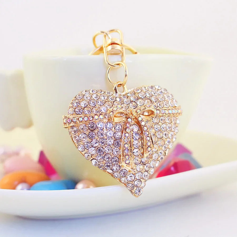 Cute Animal Keychain - Sparkling Bow & Heart Car Keyring, Dainty Bag Accessory, Perfect Birthday Gift for Girl Best Friend