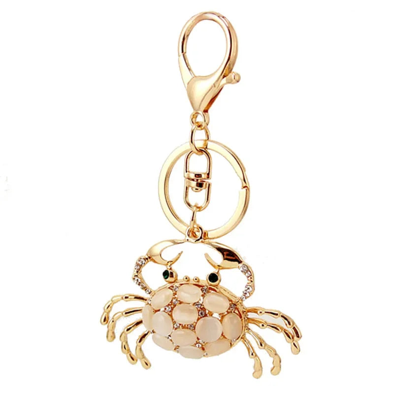 Whimsical Crab Keychain for Women - Sparkling Cat's Eye Crystal Car Keyring & Bag Charm, Durable Metal Ocean-Themed Jewelry