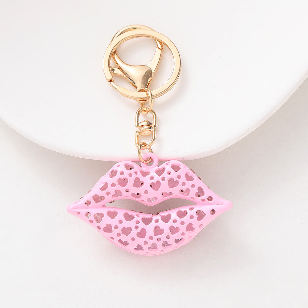 Fashionable European Style Lip-shaped Car Keychain - Sparkling Rhinestone Metal Keyring for Women, Valentine's Day Gift, Bag Charm Accessories