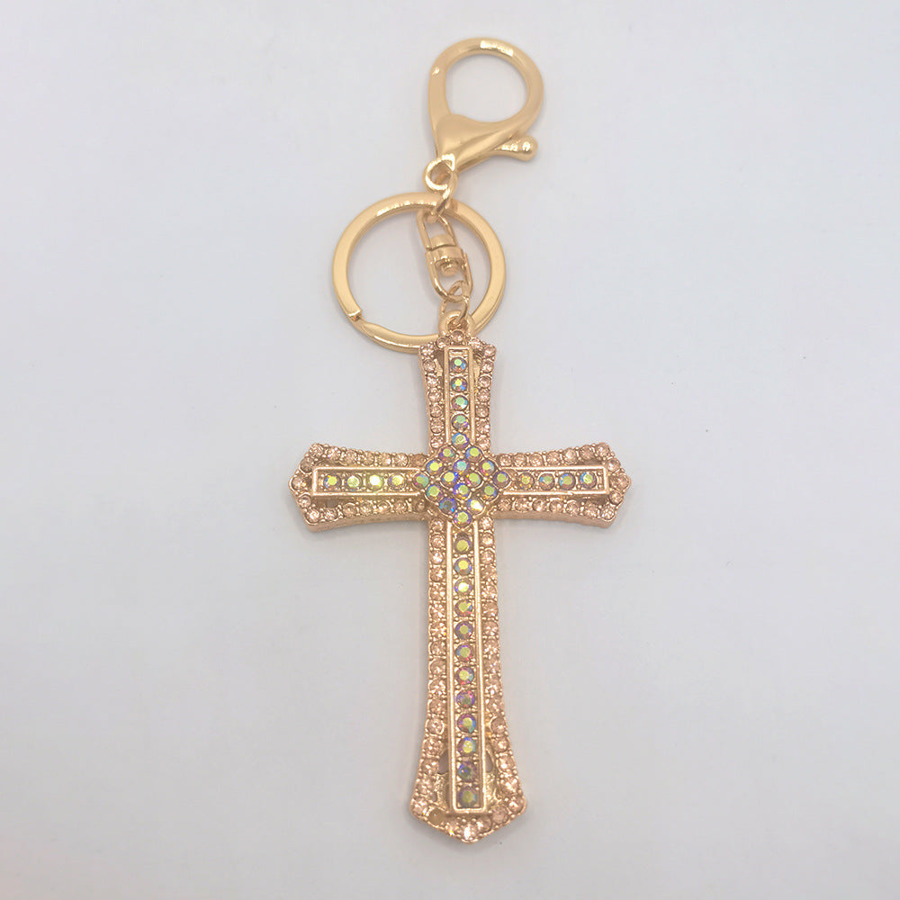 Fashion cross-border hanging decoration creative diamond cross keychain wholesale metal car pendant small gift agency