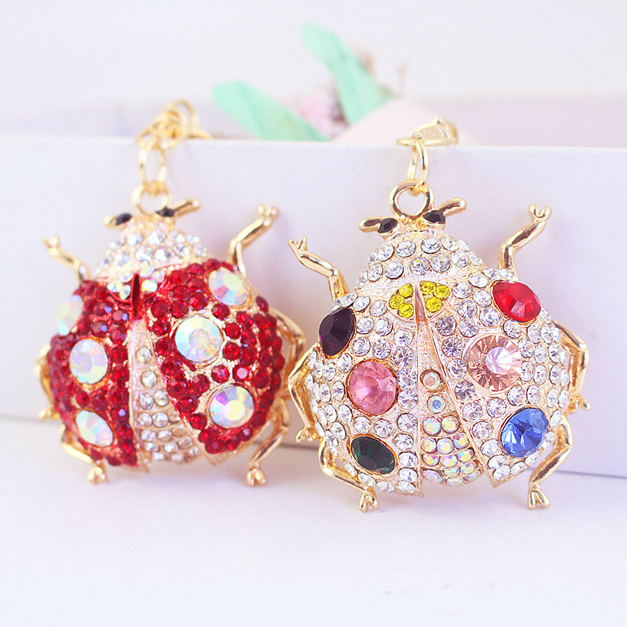 Adorable Ladybug Keychain - Sparkling Rhinestone Insect Charm, Durable Metal Car Keyring & Bag Accessory, Lucky Jewelry Gift