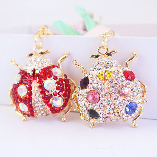 Adorable Ladybug Keychain - Sparkling Rhinestone Insect Charm, Durable Metal Car Keyring & Bag Accessory, Lucky Jewelry Gift