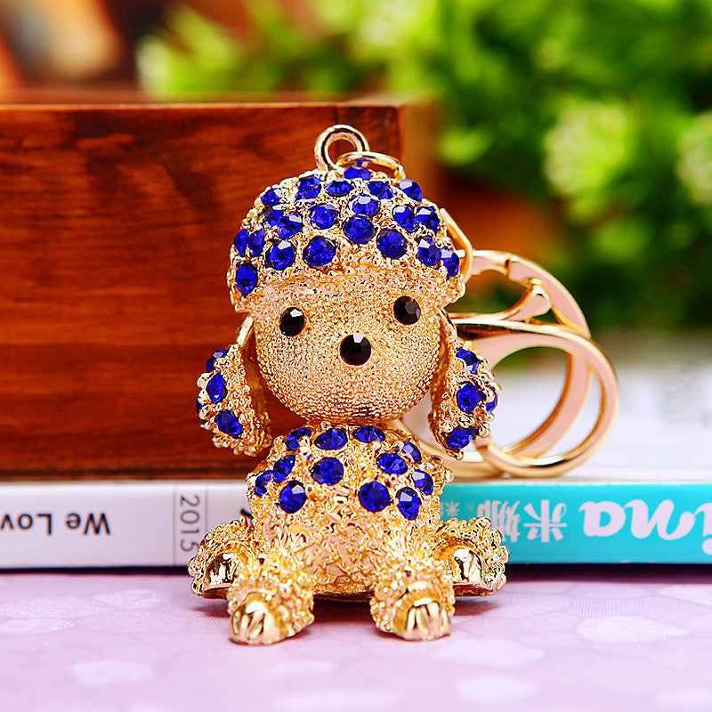 Korean version creative couple diamond studded puppy car keychain women's bag pendant metal keychain ring small gift wholesale