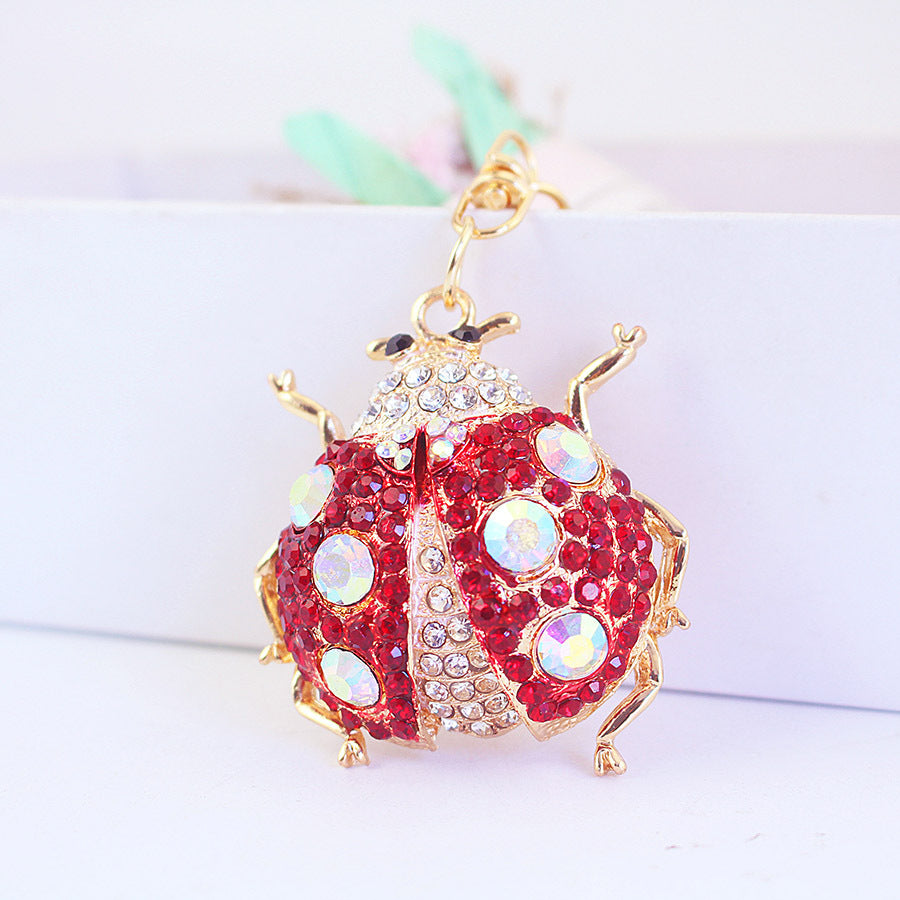 Adorable Ladybug Keychain - Sparkling Rhinestone Insect Charm, Durable Metal Car Keyring & Bag Accessory, Lucky Jewelry Gift