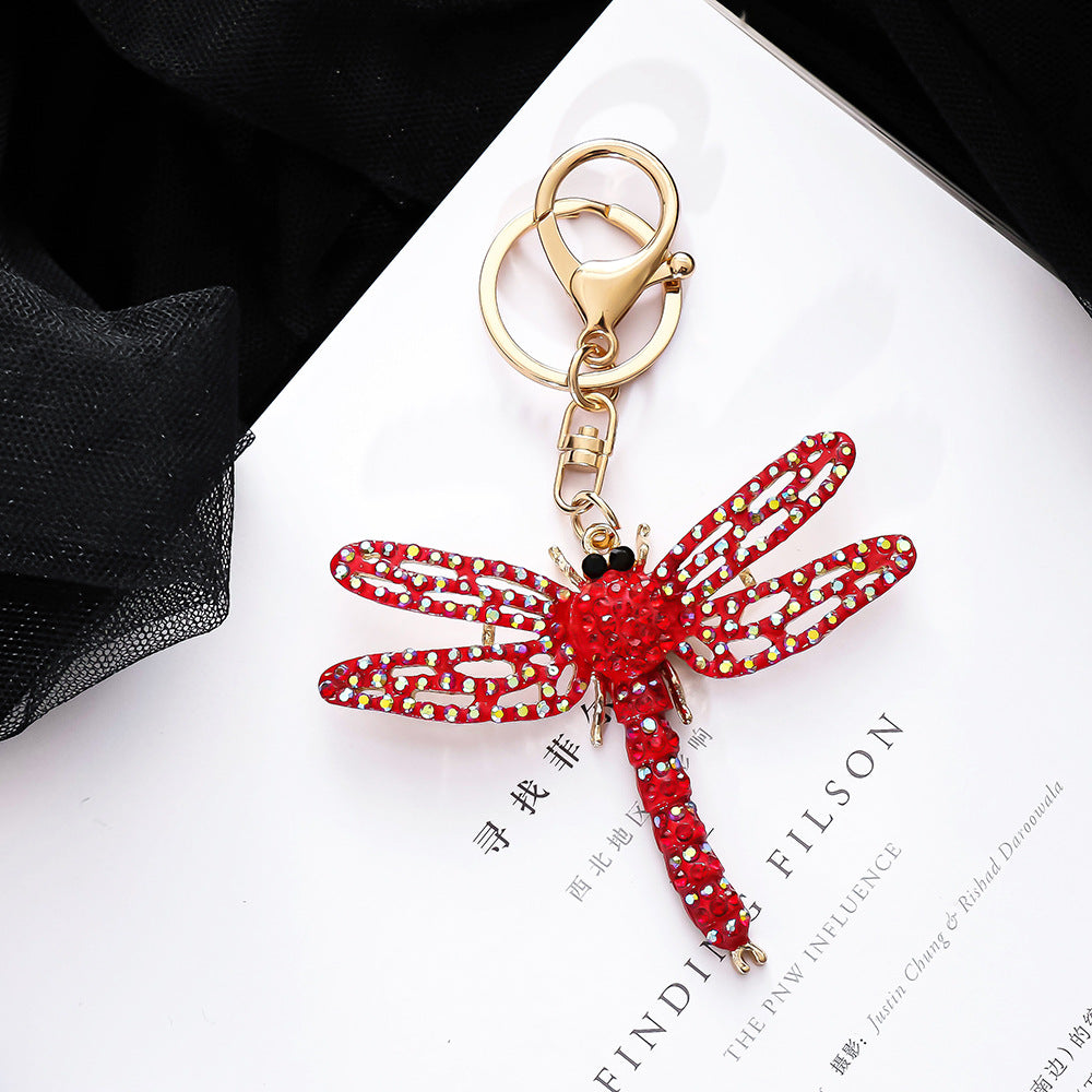 New spray painted dragonfly pendant cute creative metal keychain wholesale 3D cartoon insect keychain