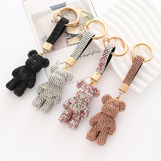 New Diamond Set Creative Violent Bear Diamond Rope Keychain Cute Creative Exquisite Bear Car Keychain Pendant