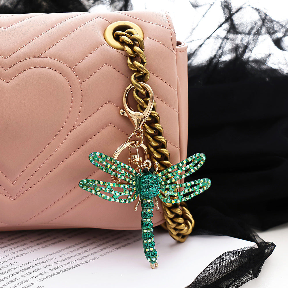 New spray painted dragonfly pendant cute creative metal keychain wholesale 3D cartoon insect keychain