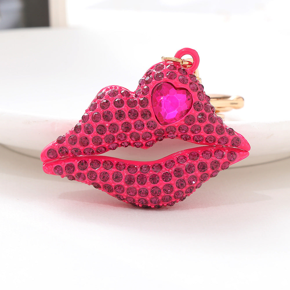 Fashionable European Style Lip-shaped Car Keychain - Sparkling Rhinestone Metal Keyring for Women, Valentine's Day Gift, Bag Charm Accessories