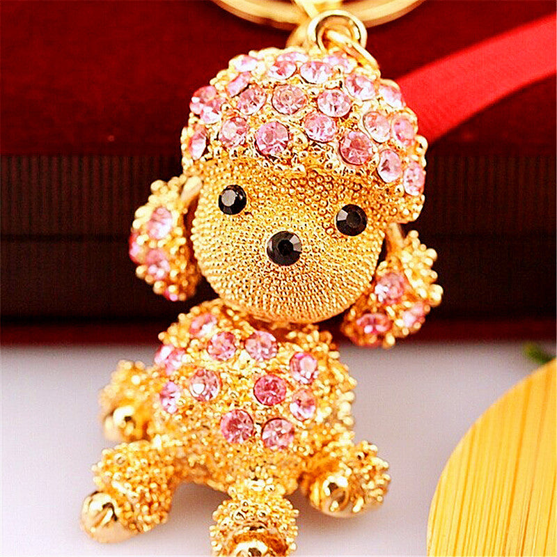 Korean version creative couple diamond studded puppy car keychain women's bag pendant metal keychain ring small gift wholesale