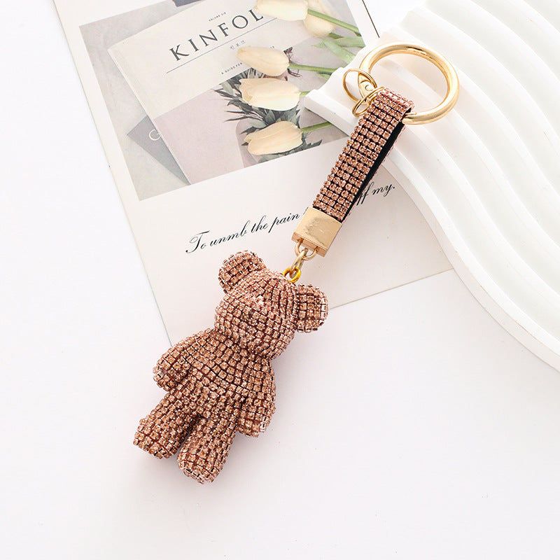 New Diamond Set Creative Violent Bear Diamond Rope Keychain Cute Creative Exquisite Bear Car Keychain Pendant