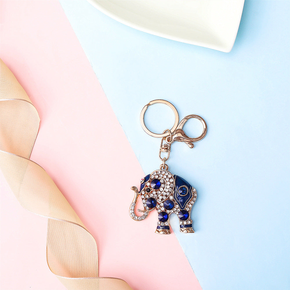 New alloy diamond inlaid cute elephant keychain women's bag accessories creative couple car keychain pendant