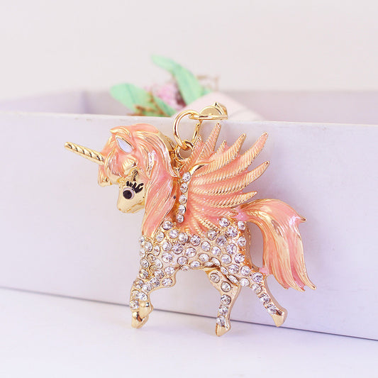 Hand-Dipped Enamel Unicorn Car Charm - Whimsical Drip Paint Keychain & Bag Clip for Women, Magical Birthday Gifts