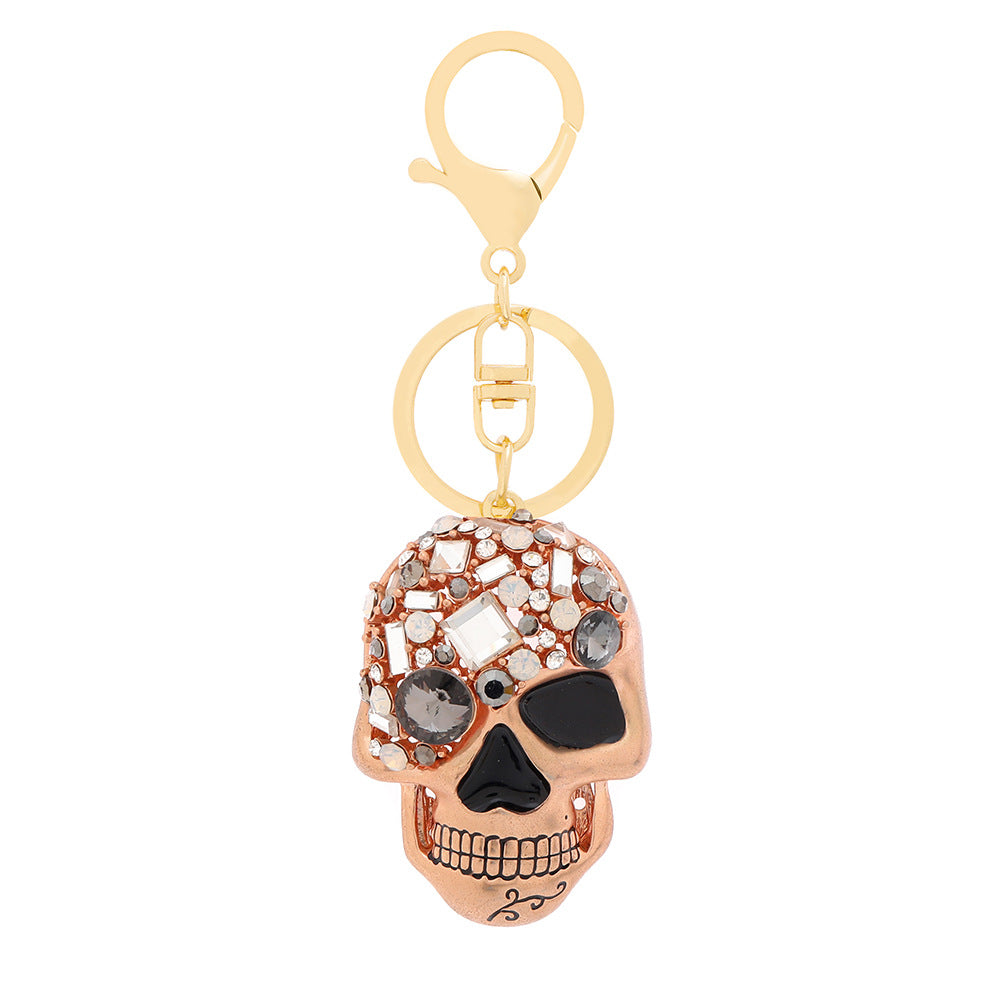 European and American diamond studded skull creative metal keychain 3D hip-hop car bag hanging accessories