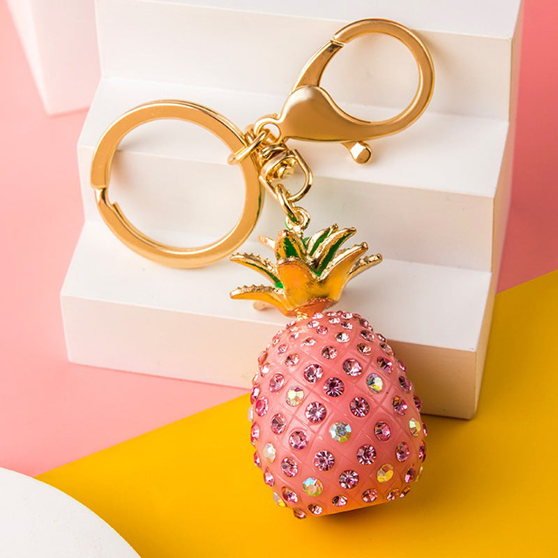 Cute Pineapple Keychain - Sparkling Rhinestones Car & Bag Charm, Durable Metal Key Ring Accessory