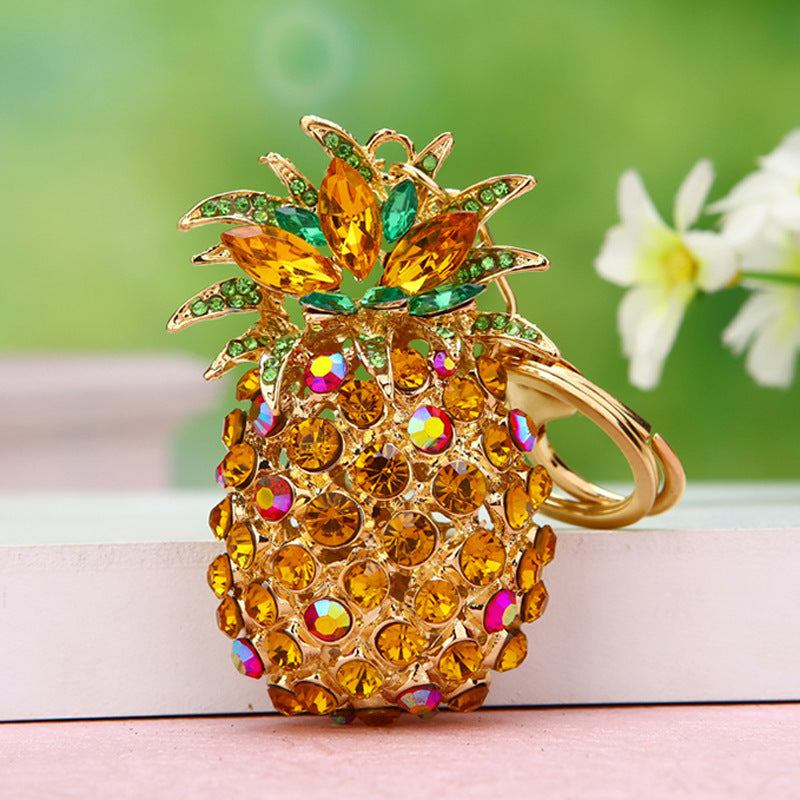 Cute Pineapple Keychain - Sparkling Rhinestones Car & Bag Charm, Durable Metal Key Ring Accessory