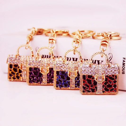 Sparkling Rhinestone Leopard Print Car Keychain - Crystal Accented Keyring Purse Charm