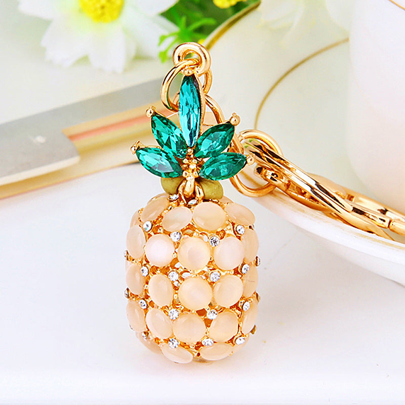 Cute Pineapple Keychain - Sparkling Rhinestones Car & Bag Charm, Durable Metal Key Ring Accessory